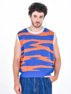 Daniel Chong Knitted Jacquard Vest NARANJA/AZUL*Mujer Hombre|Mujer