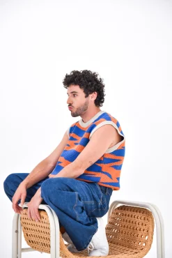 Daniel Chong Knitted Jacquard Vest NARANJA/AZUL*Mujer Hombre|Mujer