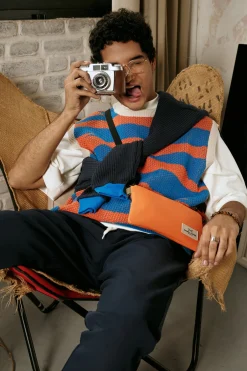 Daniel Chong Knitted Jacquard Vest NARANJA/AZUL*Mujer Hombre|Mujer