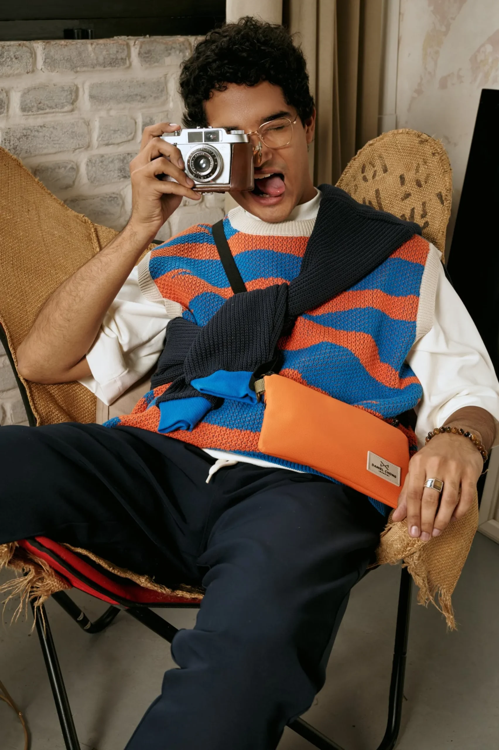 Daniel Chong Knitted Jacquard Vest NARANJA/AZUL*Mujer Hombre|Mujer