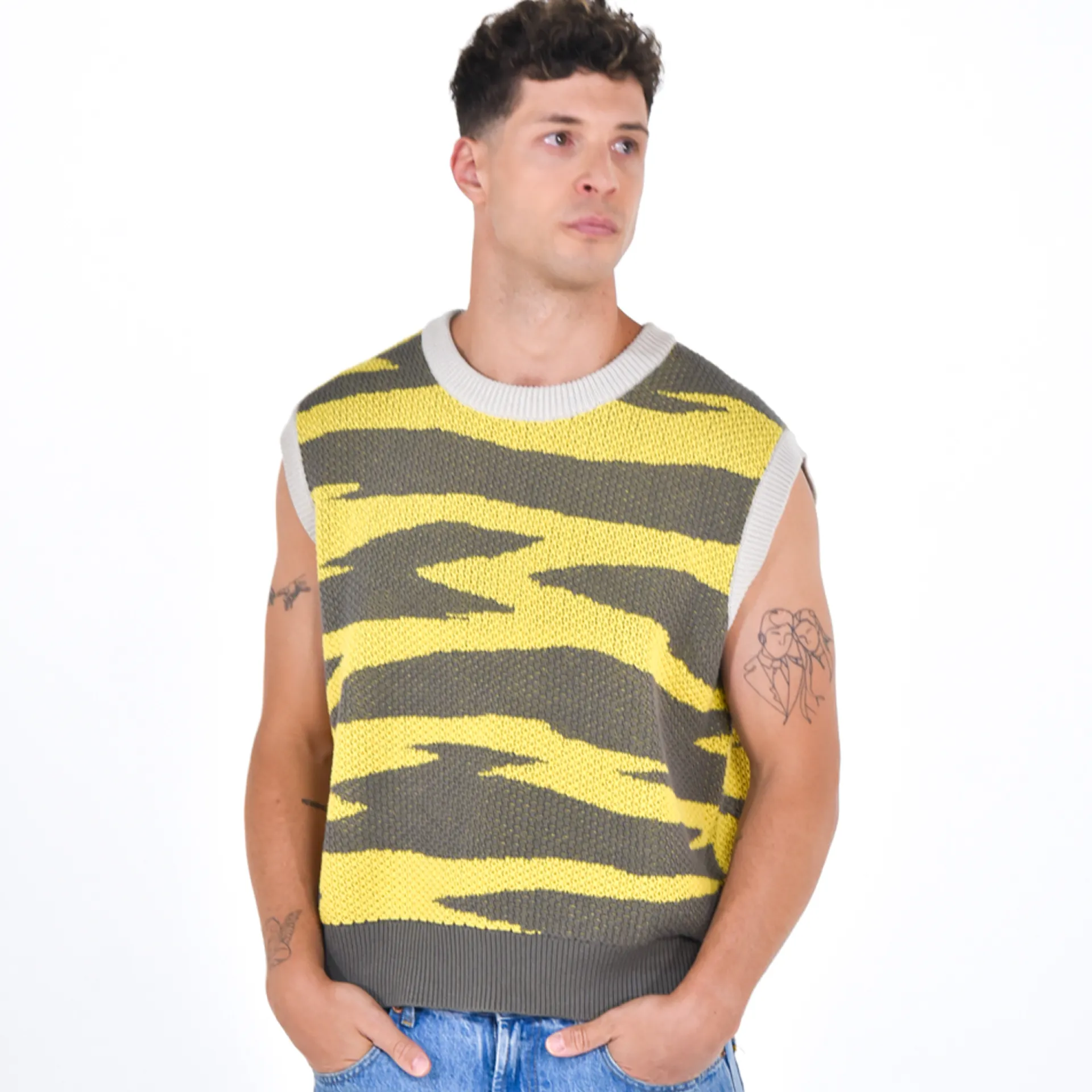 Daniel Chong Knitted Jacquard Vest VERDE/AMARILLO*Mujer Hombre|Mujer