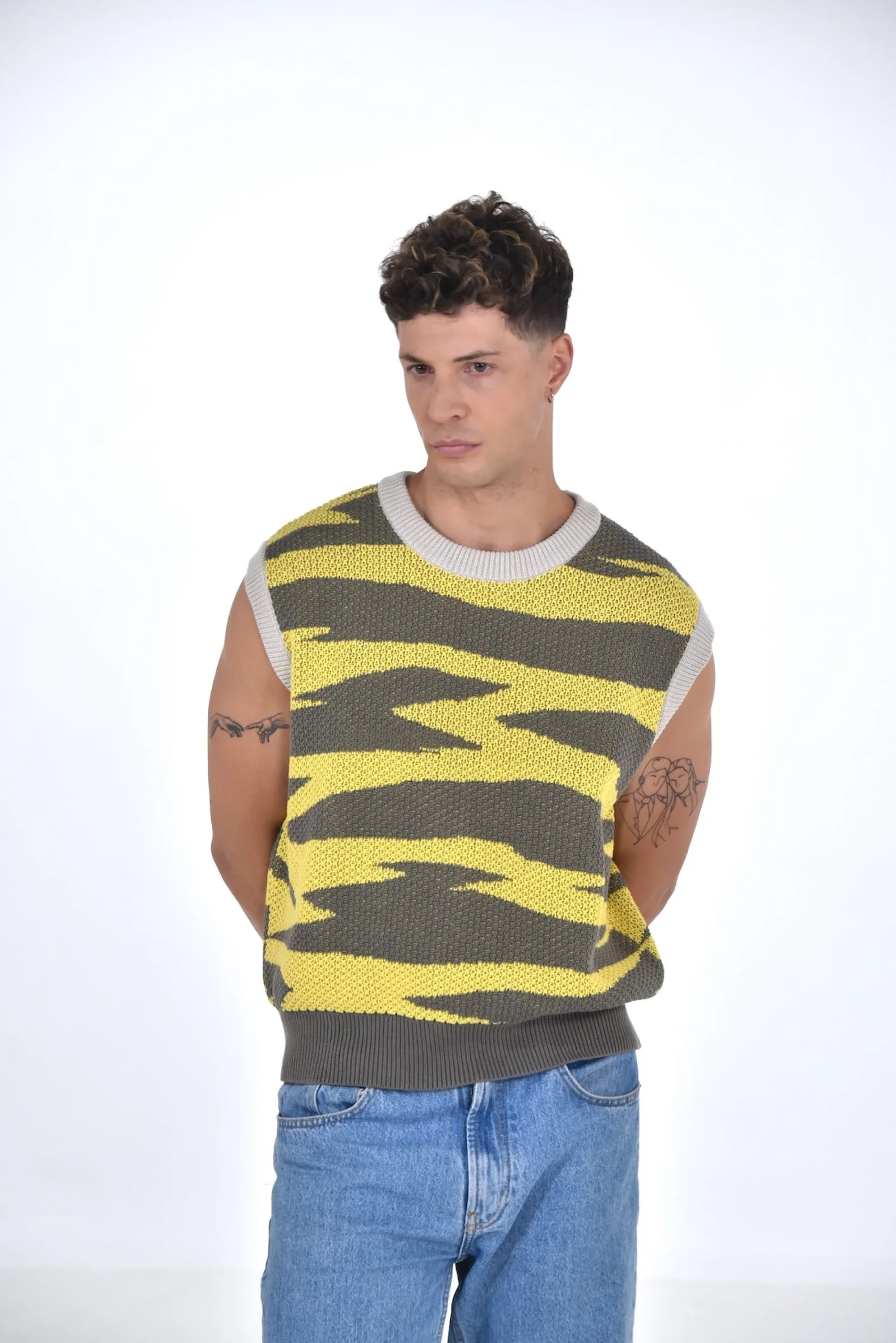 Daniel Chong Knitted Jacquard Vest VERDE/AMARILLO*Mujer Hombre|Mujer