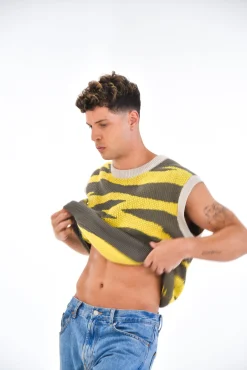 Daniel Chong Knitted Jacquard Vest VERDE/AMARILLO*Mujer Hombre|Mujer