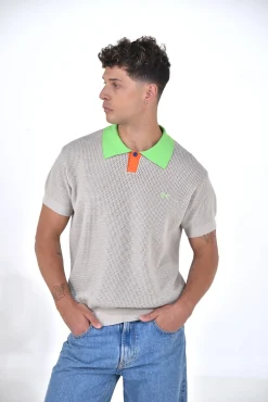 Daniel Chong Men's Short Sleeve Mesh Polo w/ Button BEIGE*Hombre Hombre