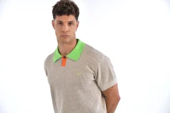 Daniel Chong Men's Short Sleeve Mesh Polo w/ Button BEIGE*Hombre Hombre