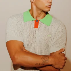 Daniel Chong Men's Short Sleeve Mesh Polo w/ Button BEIGE*Hombre Hombre