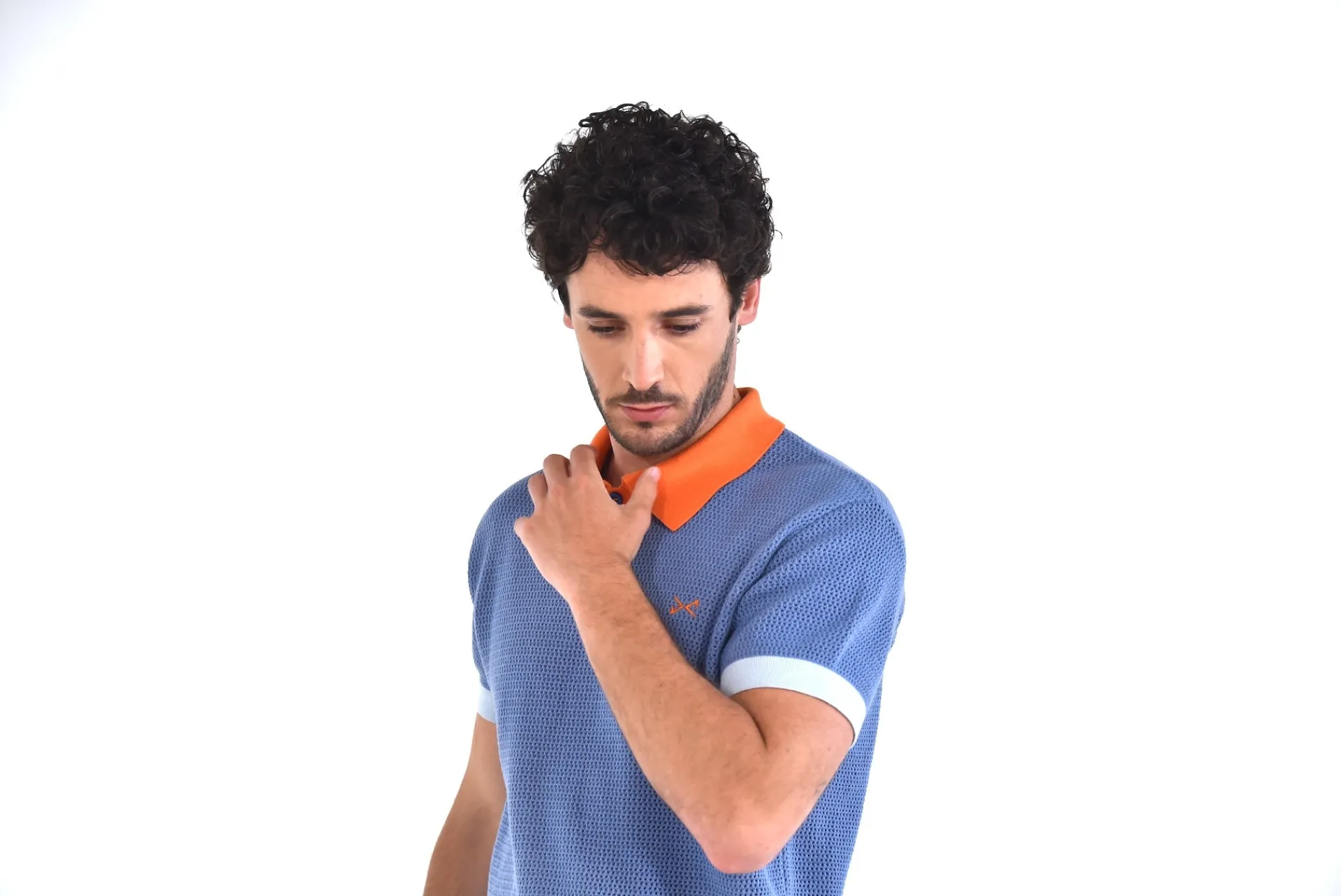 Daniel Chong Men's Short Sleeve Mesh Polo w/ Button AZUL CLARO*Hombre Hombre