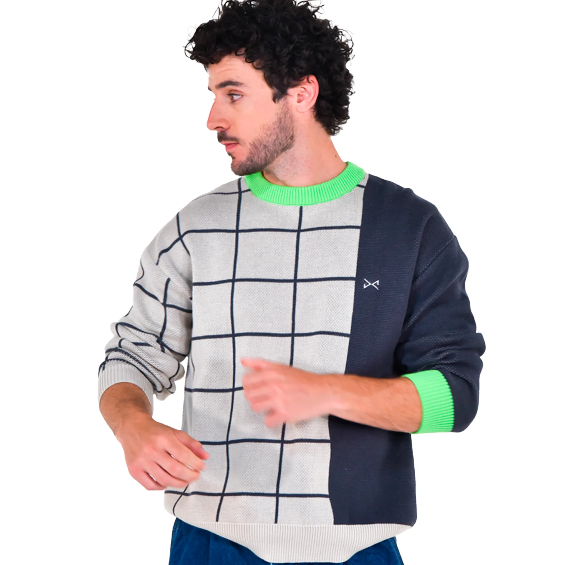 Daniel Chong Unisex Knitted Jacquard Sweater GRIS/AZUL*Mujer Hombre|Mujer