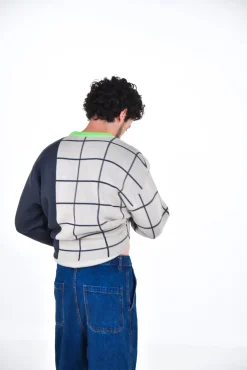 Daniel Chong Unisex Knitted Jacquard Sweater GRIS/AZUL*Mujer Hombre|Mujer