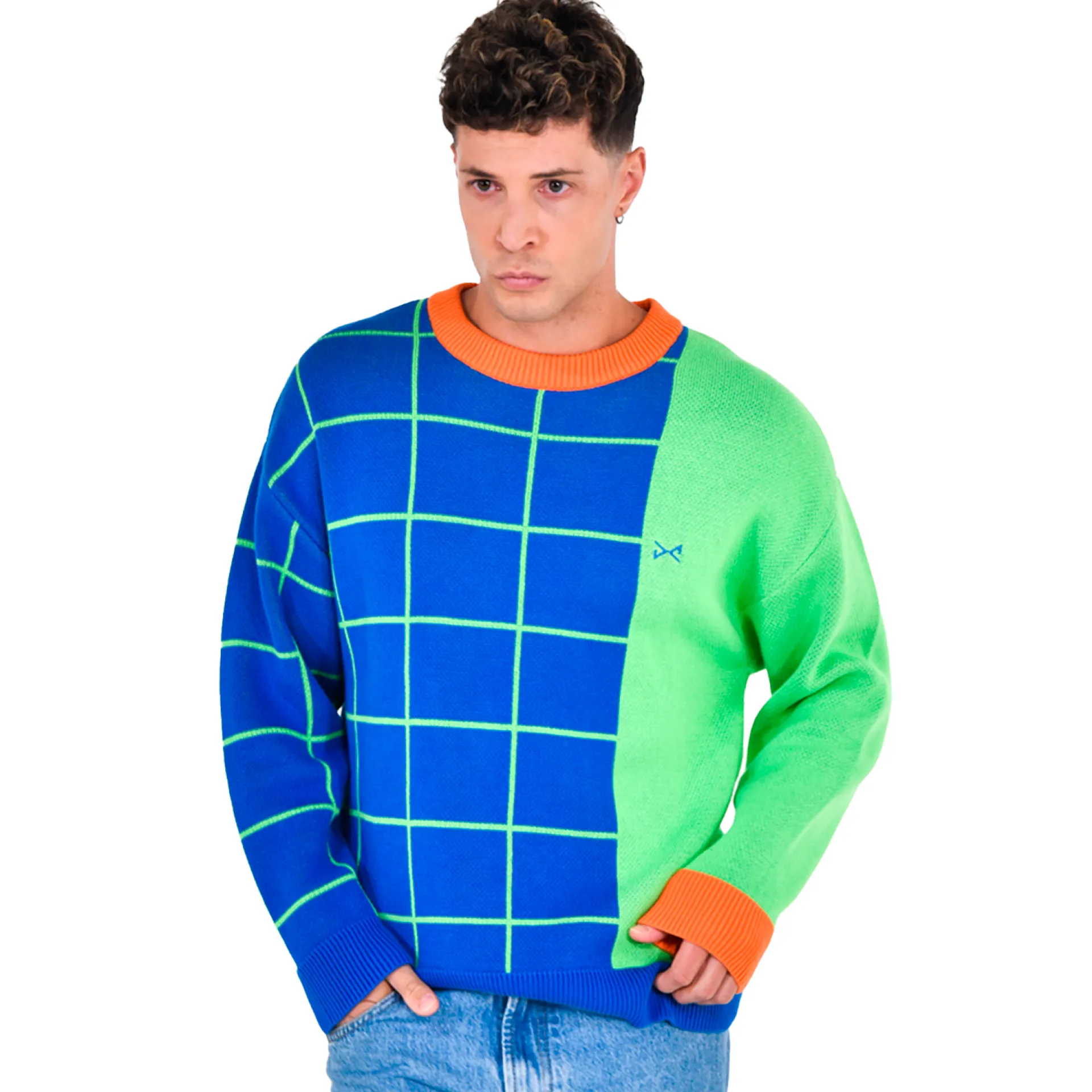 Daniel Chong Unisex Knitted Jacquard Sweater AZUL/VERDE*Mujer Hombre|Mujer