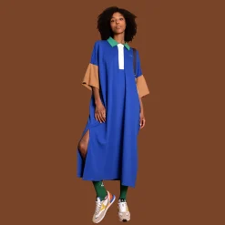 Daniel Chong Vestido Camisero Azul real cuello verde*Mujer Mujer