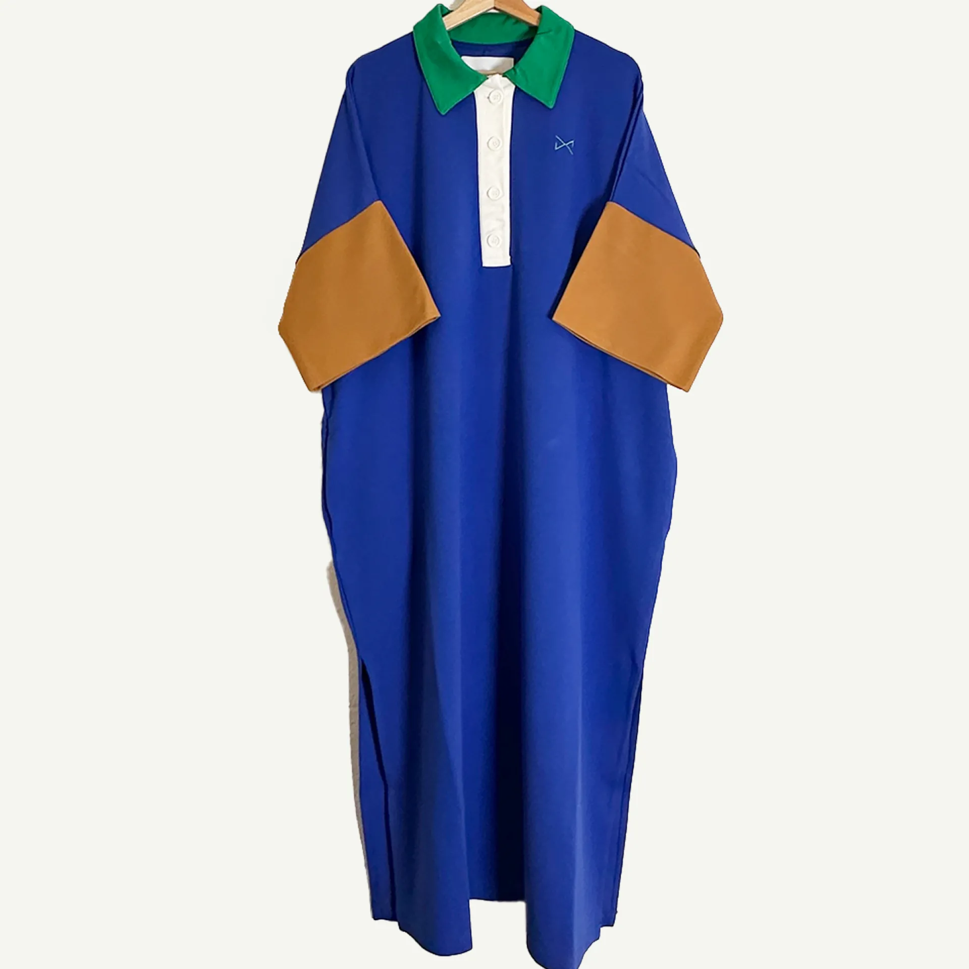 Daniel Chong Vestido Camisero Azul real cuello verde*Mujer Mujer