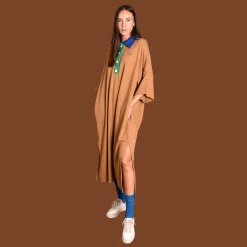 Daniel Chong Vestido Camisero Mostaza cuello verde*Mujer Mujer