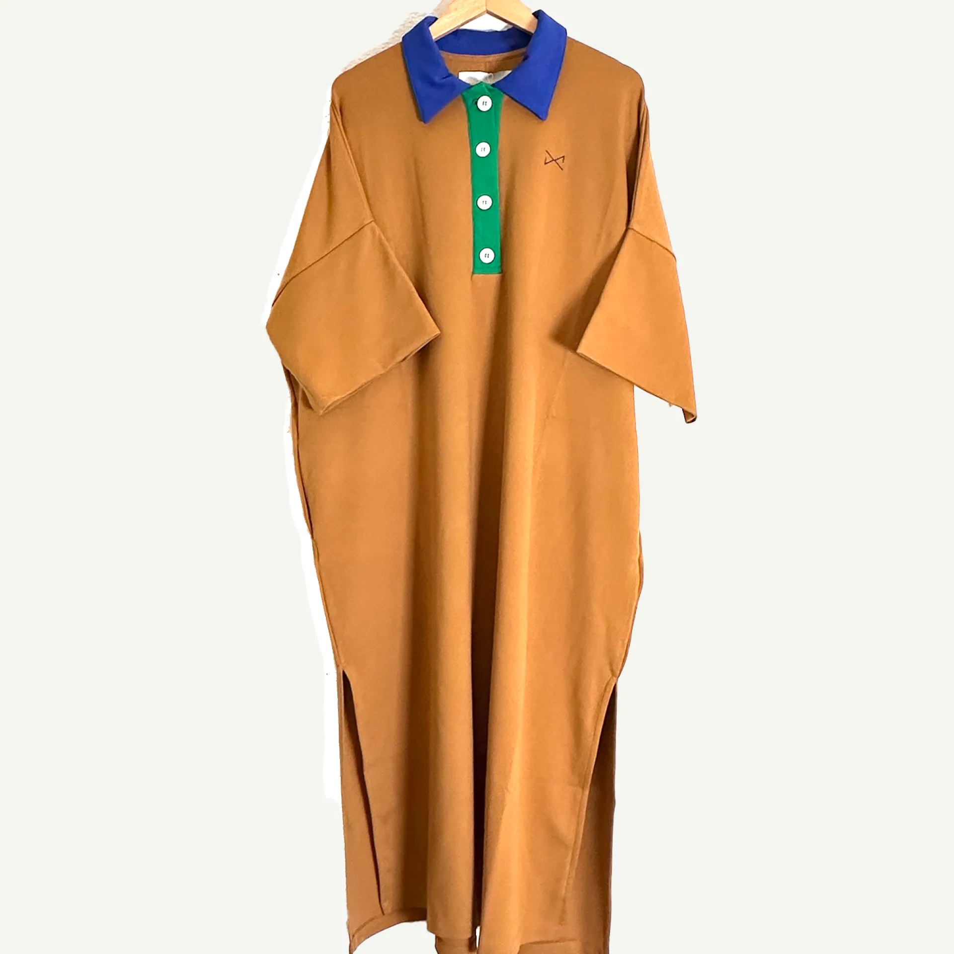 Daniel Chong Vestido Camisero Mostaza cuello verde*Mujer Mujer