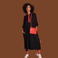 Daniel Chong Vestido Camisero Negro cuello rojo*Mujer Mujer